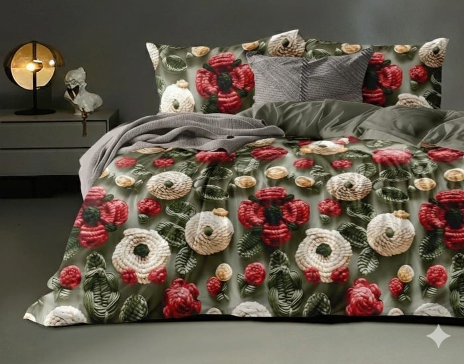 Soukfy Fashion 300 TC Premium Glace Cotton King Size Bedsheet with 2 Pillow Covers – 7D Floral Print (Rose Meadow)