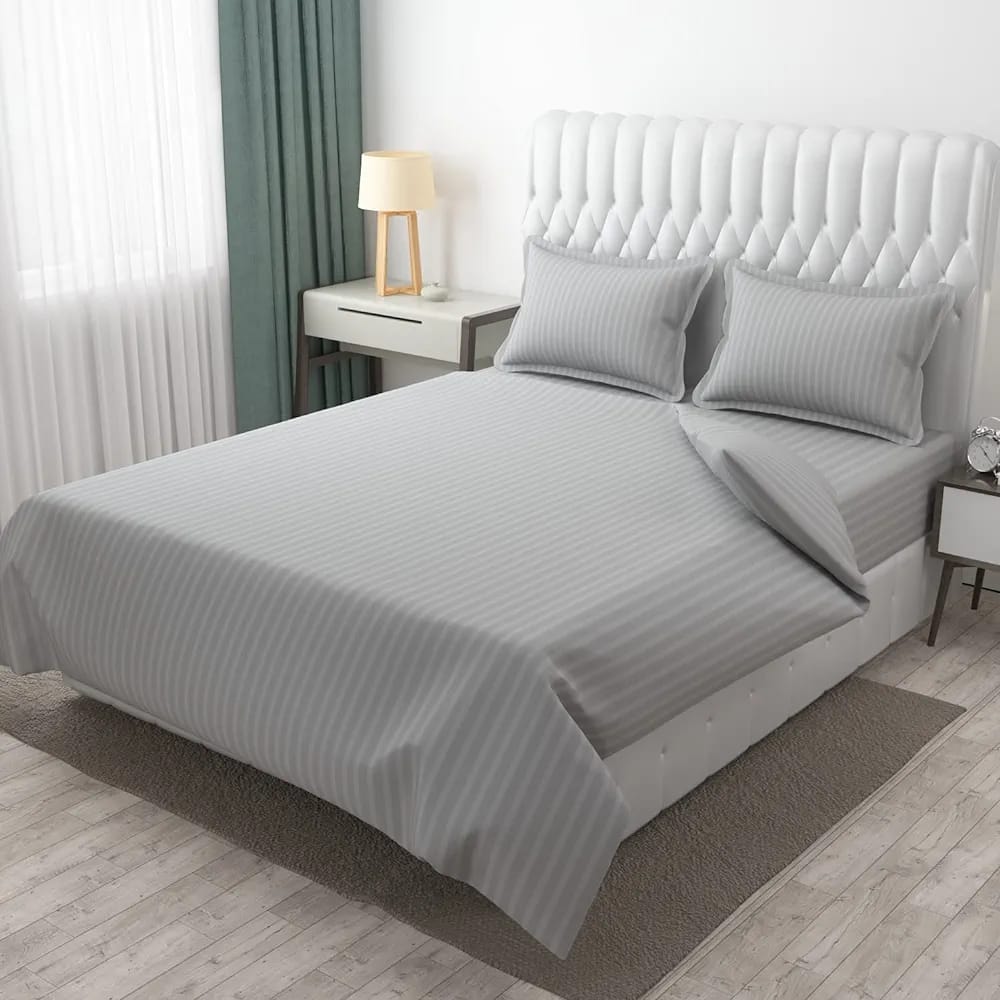 *Grey Plain Stripes Bedsheets*❤️