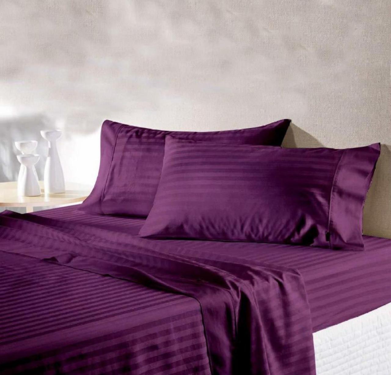 *Purple Plain Stripes Bedsheets*❤️