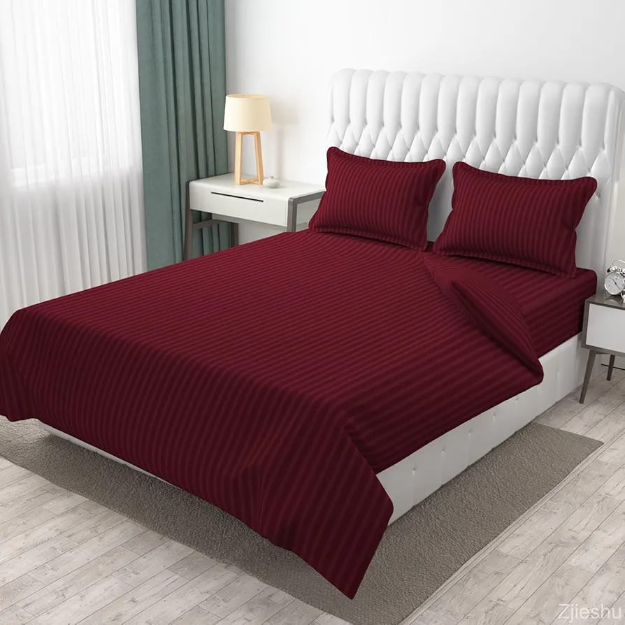 *Maroon Plain Stripes Bedsheets*❤️