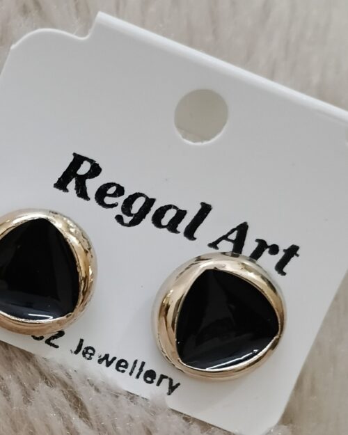 Black Stone Gold-Plated Stud Earrings for Women