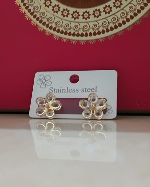 Gold-Plated Flower Stud Earrings (Stainless Steel)
