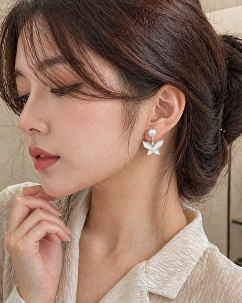 Pearl Butterfly Drop Earrings (Stainless Steel)