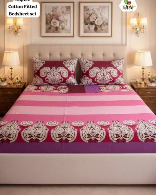 ASPIRE Cotton Fitted Bedsheet Set with Elastic - Wine Pink