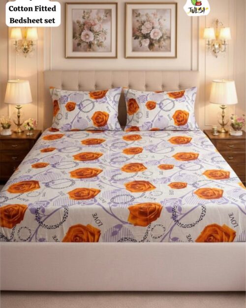 Cotton Fitted Bedsheet Set with Elastic