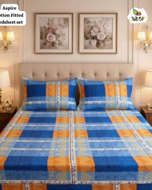 ASPIRE Cotton Fitted Bedsheet Set with Elastic - Royal Blue