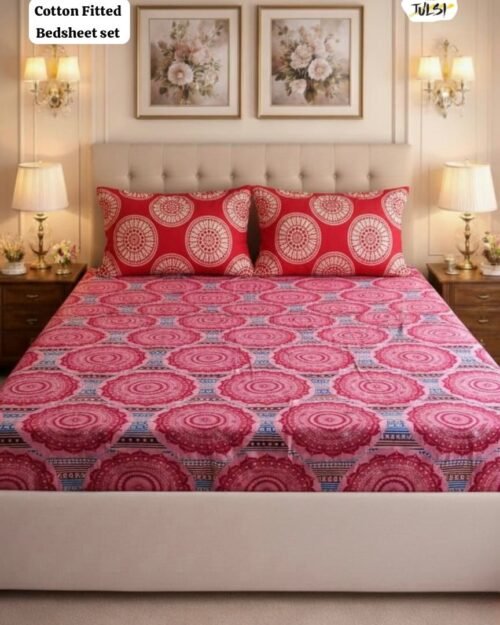 ASPIRE Cotton Fitted Bedsheet Set with Elastic - Rose Pink