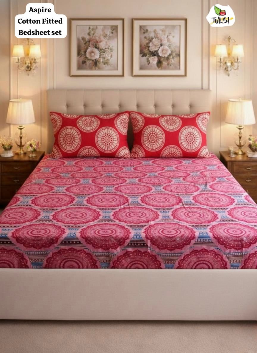 ASPIRE Cotton Fitted Bedsheet Set with Elastic - Rose Pink