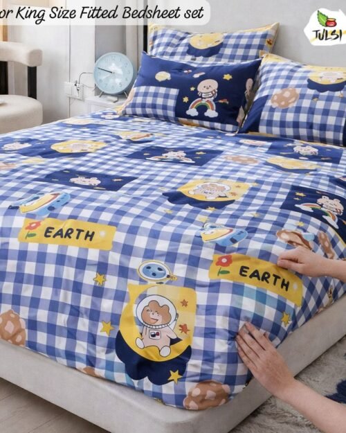 Fitted Bedsheet Set with Elastic - Blue Space