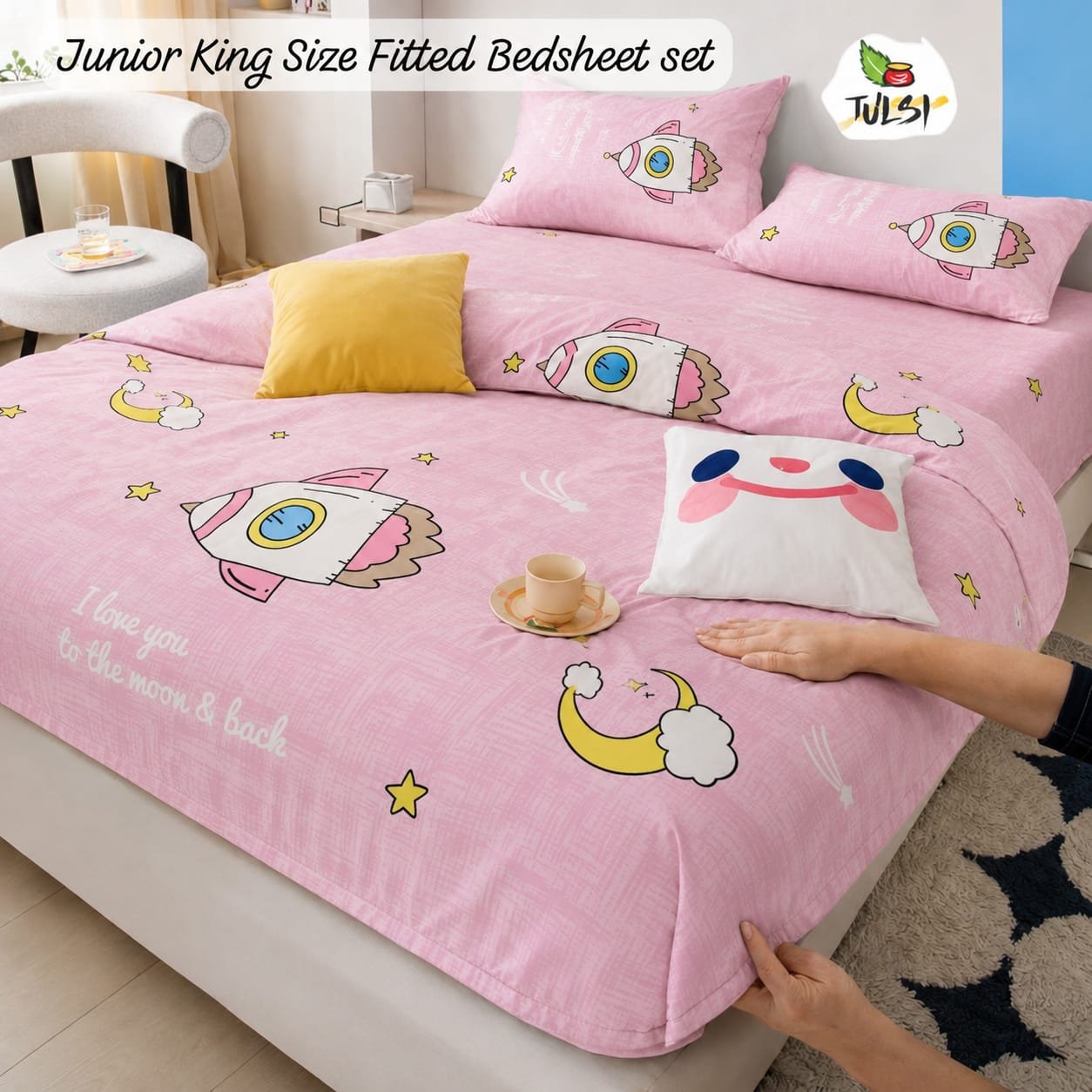 Fitted Bedsheet Set with Elastic - Baby Pink