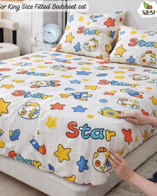 Fitted Bedsheet Set with Elastic - White Star