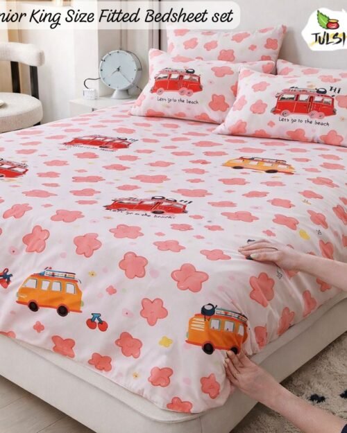 Fitted Bedsheet Set with Elastic - Baby Pink