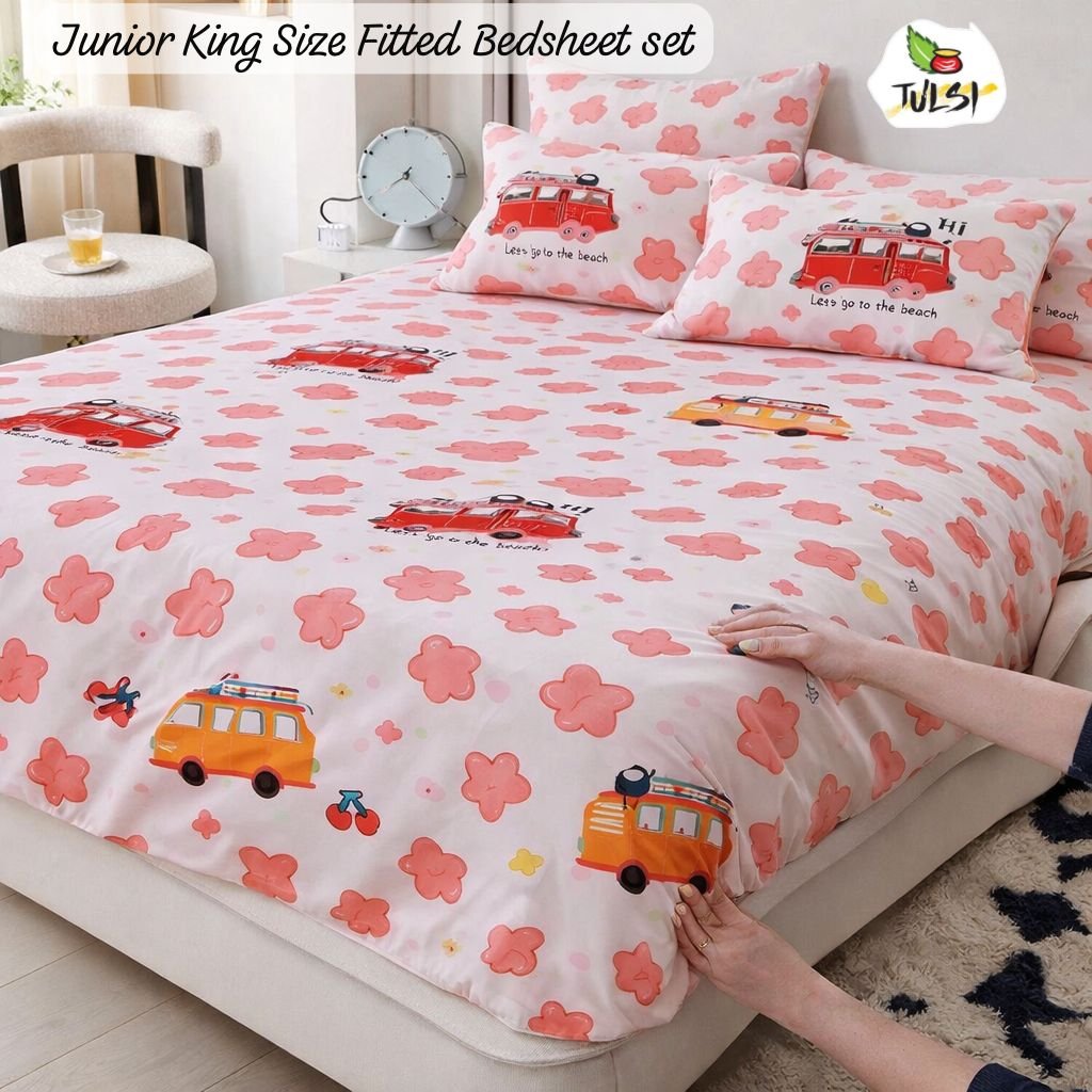 Fitted Bedsheet Set with Elastic - Baby Pink