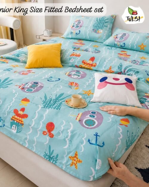 Fitted Bedsheet Set with Elastic - Aqua Blue