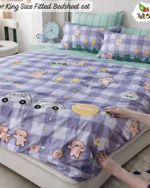 Fitted Bedsheet Set with Elastic - Lavender Lilac