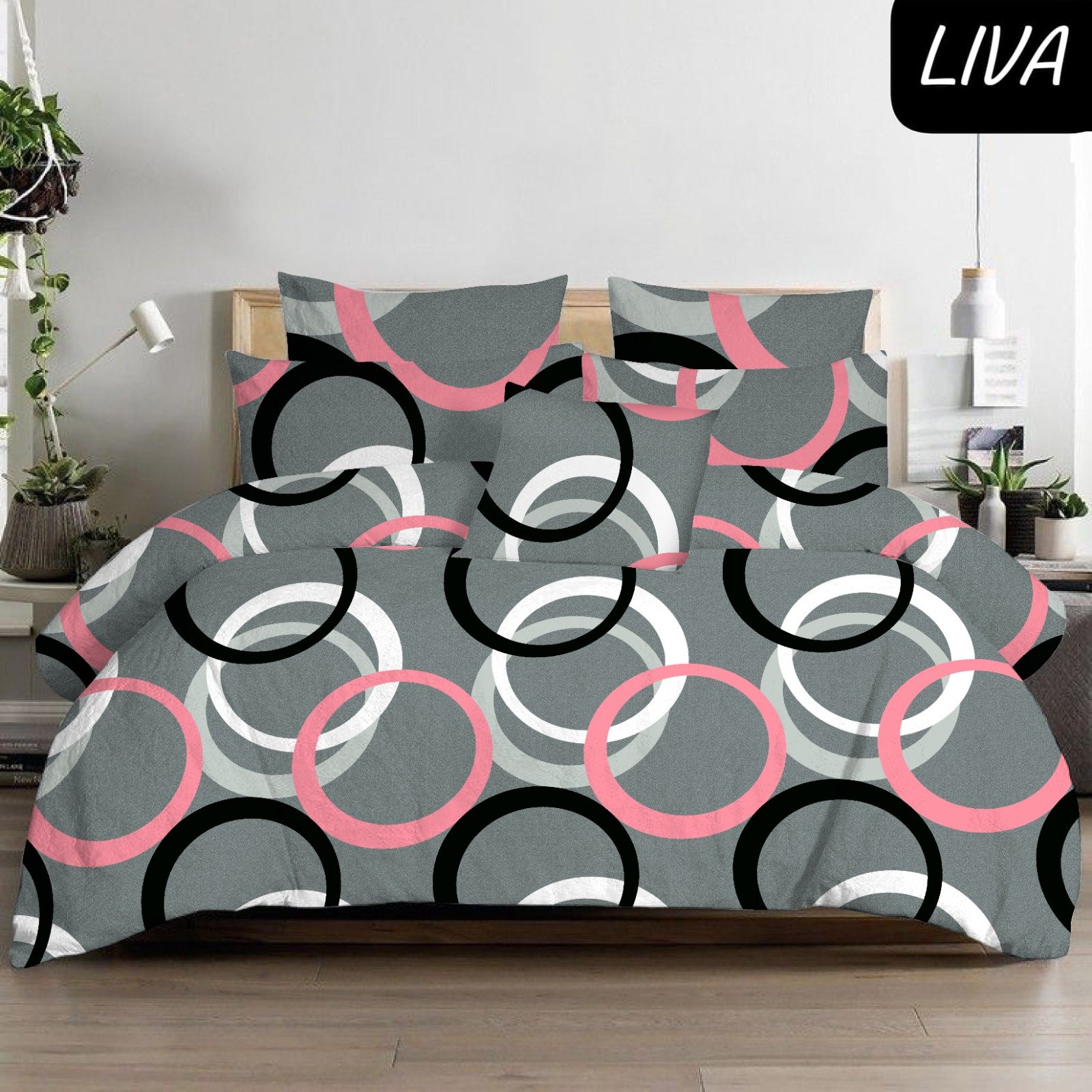 Safari Glace Cotton Double Grey Ring Bedsheet