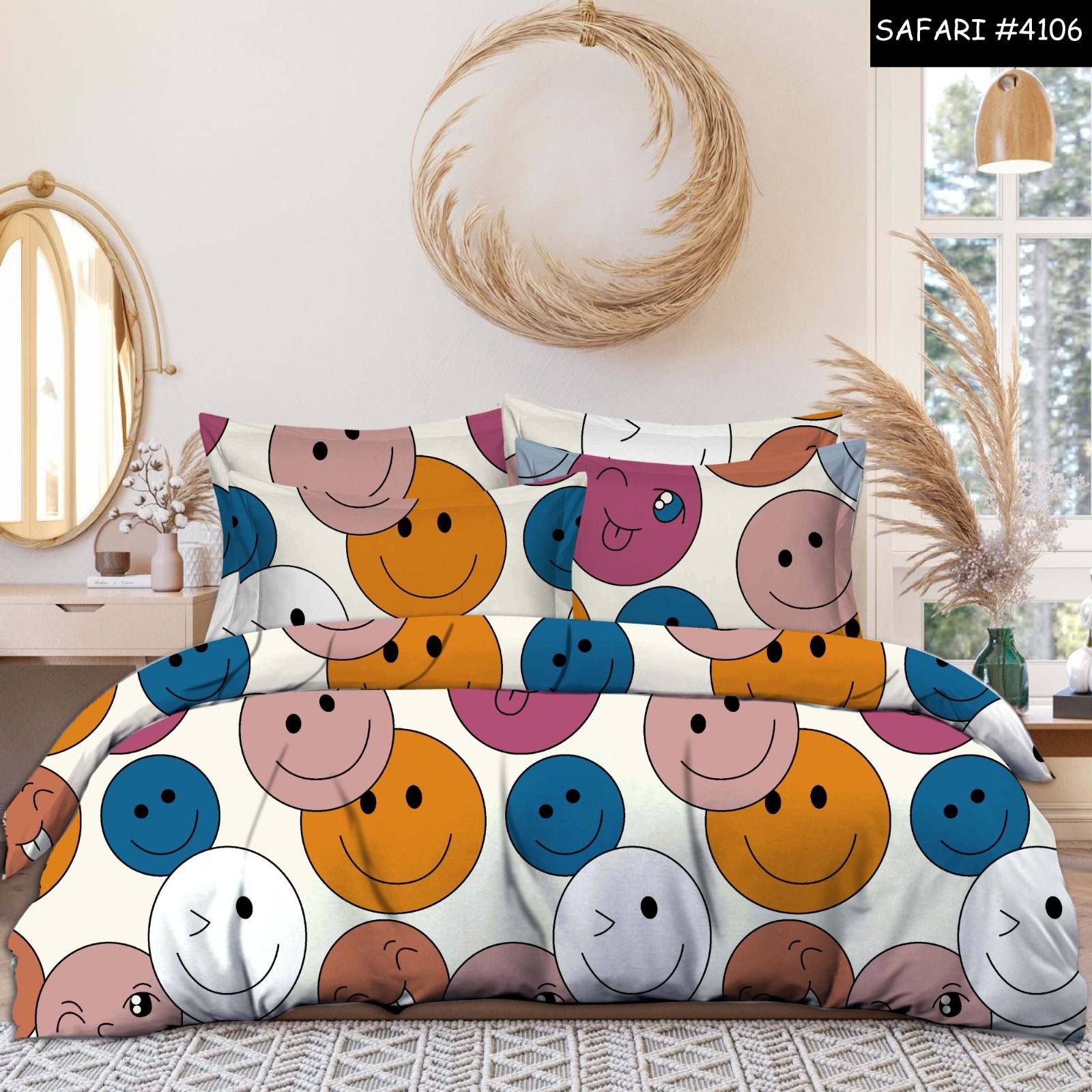Safari Smiley Glace Cotton Double Bedsheet