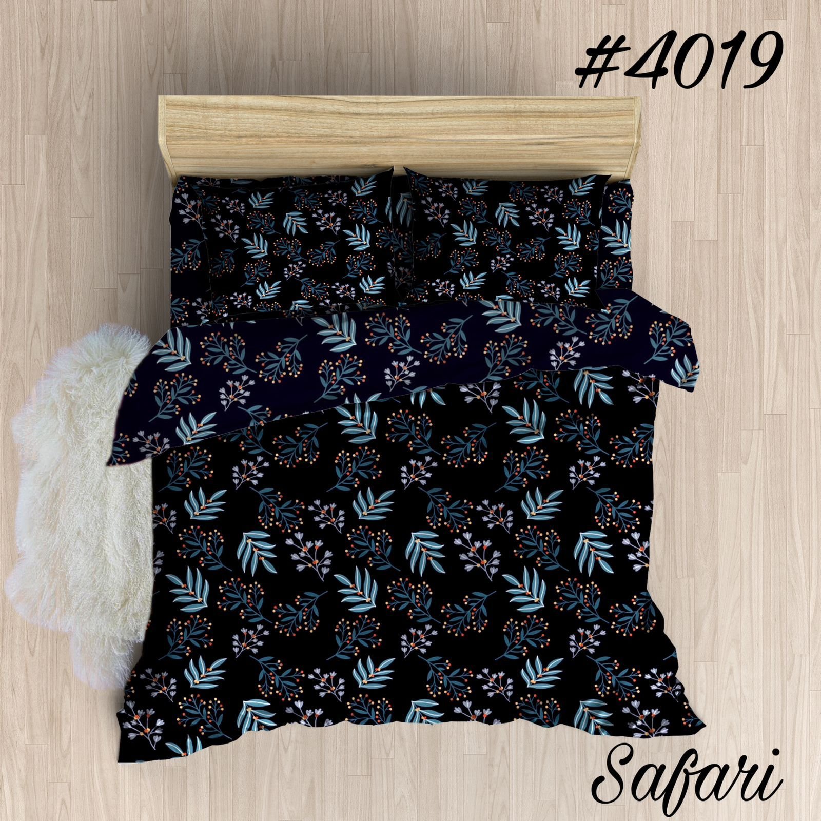 Safari Black Leafy Glace Cotton Double Bedsheet
