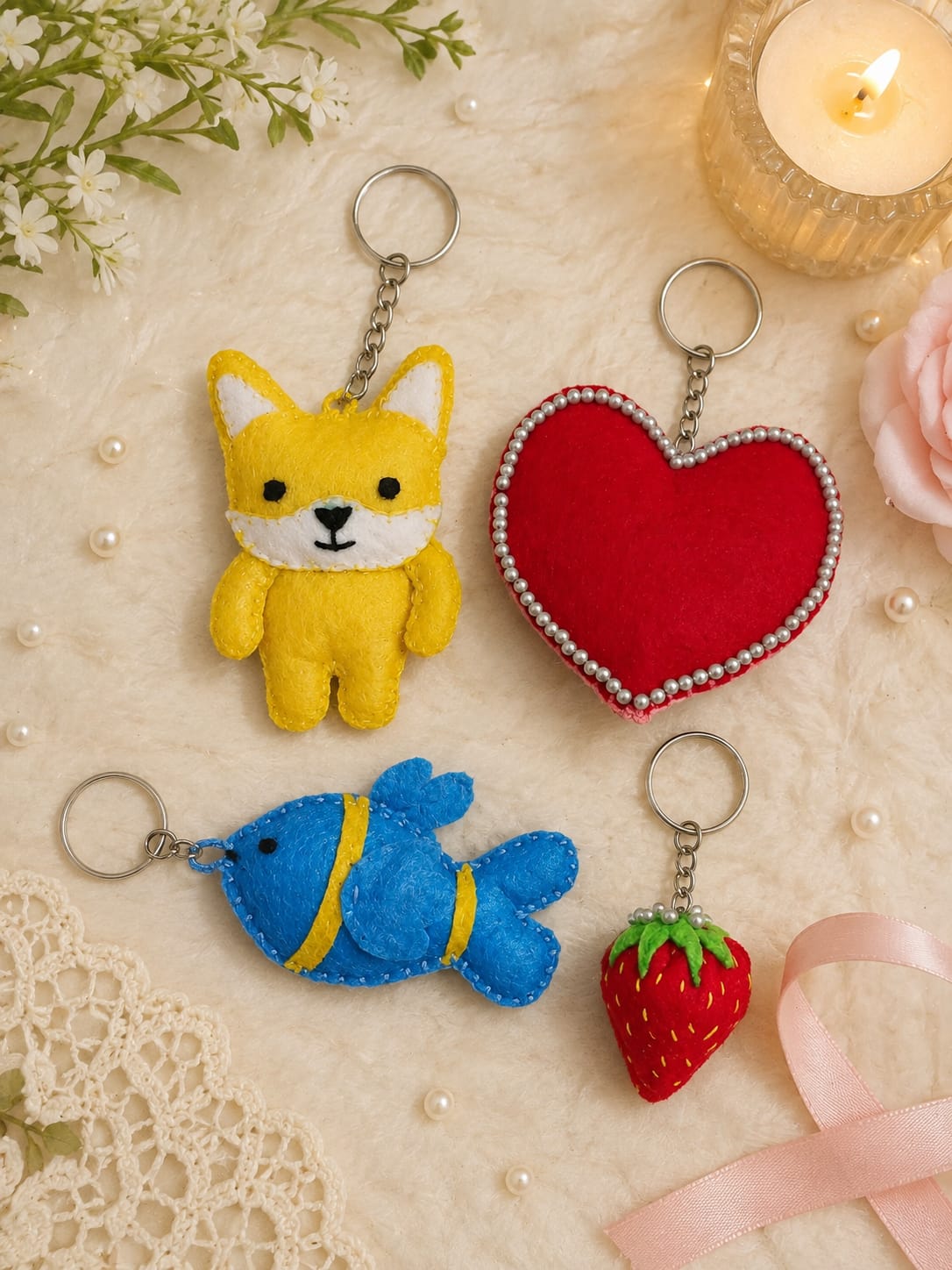 Handmade Keychain Set of 4 – Cute & Trendy Keyrings