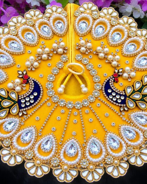 Handmade Laddu Gopal Poshak – Peacock Design with Pearls & Beads