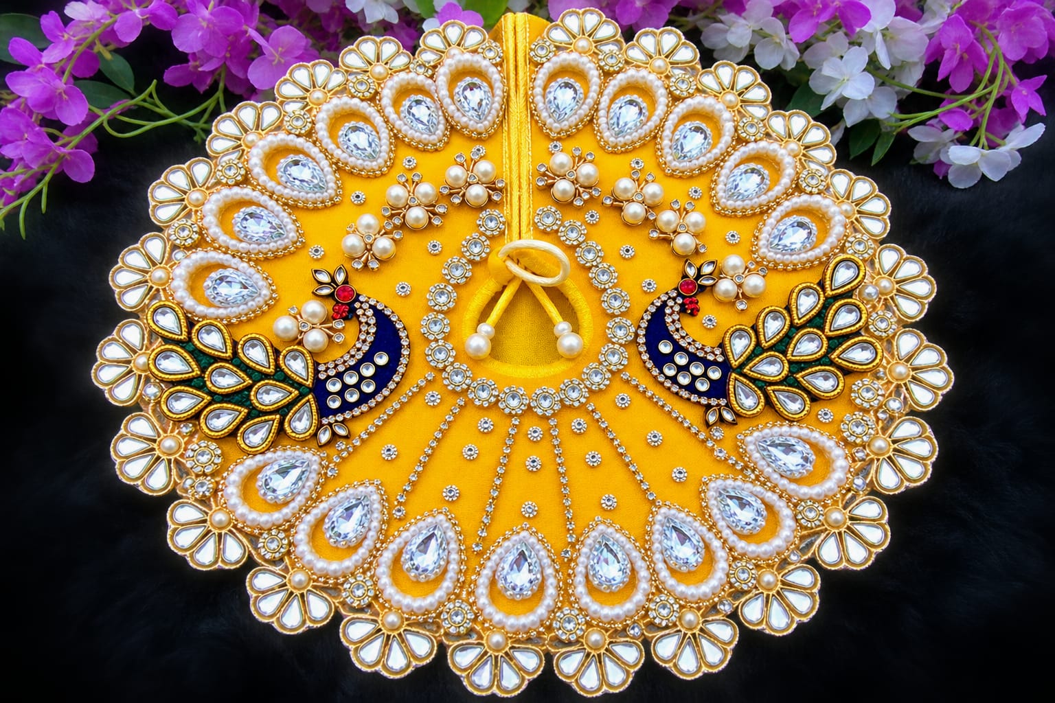 Handmade Laddu Gopal Poshak – Peacock Design with Pearls & Beads
