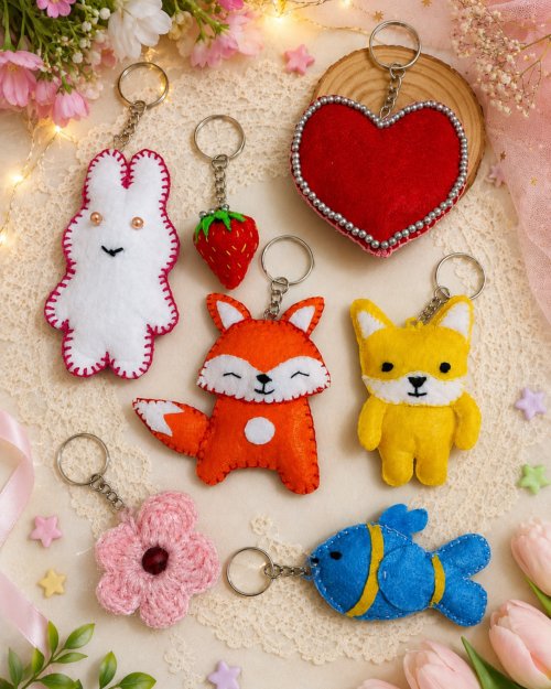 Handmade Keychain Set – 7 Cute & Trendy Keyrings