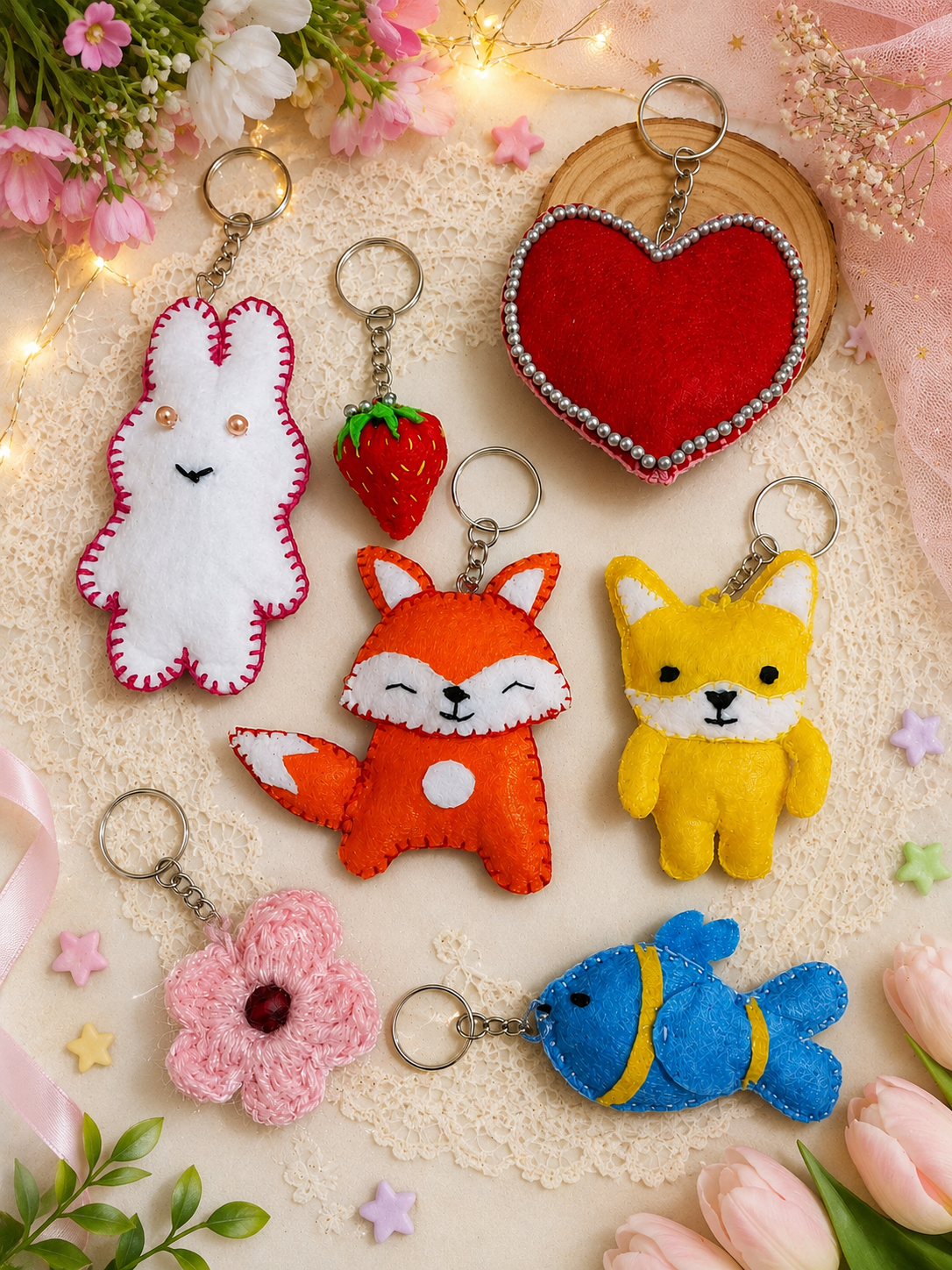 Handmade Keychain Set – 7 Cute & Trendy Keyrings