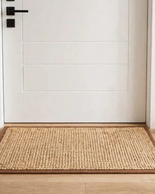 Handmade Heritage Sisal Carpet with Rubber Backing – Beige with Brown Border, 40 × 60 cm